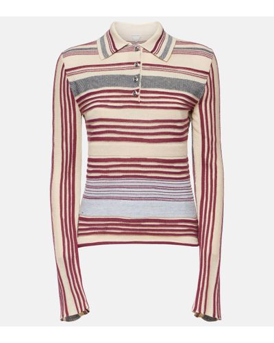 Bottega Veneta Striped Linen And Cotton Polo Jumper - Red