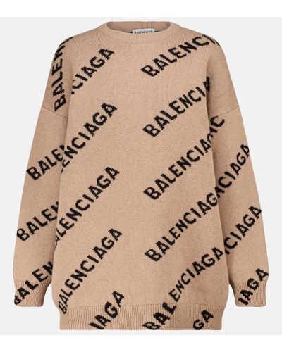 Balenciaga Logo Wool-blend Sweater - Natural