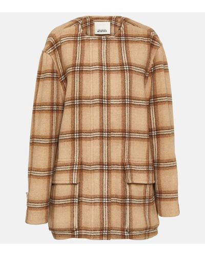 Isabel Marant Checked Wool Blend Coat - Brown