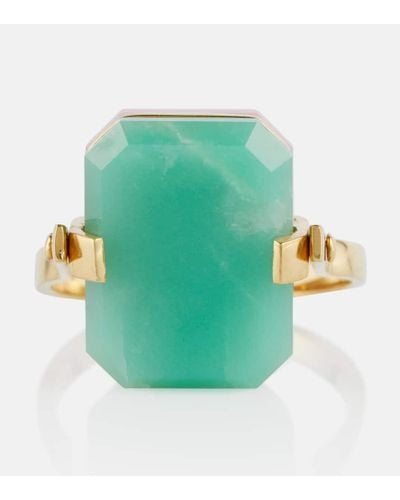 Aliita Deco Sandwich 9kt Yellow Gold Ring With Opal And Chrysoprase - Green