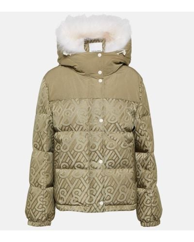 Yves Salomon Piumino con shearling e logo - Verde