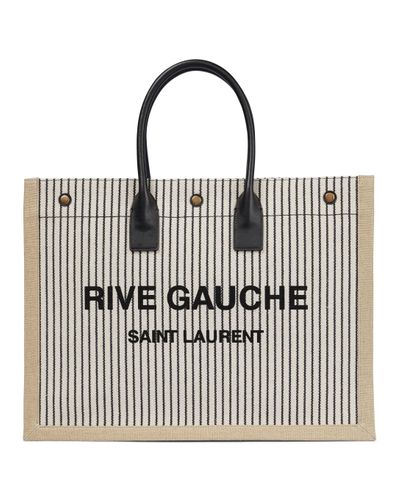 Saint Laurent Rive Gauche Striped Canvas Tote - Metallic
