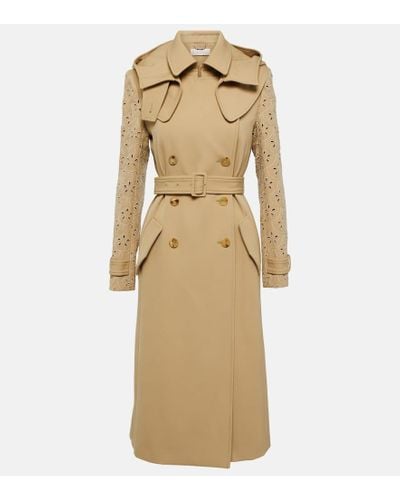 Chloé Broderie Anglaise Virgin Wool Trench Coat - Natural