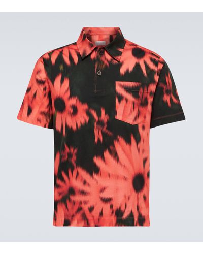 Dries Van Noten Floral Cotton Jersey Polo Shirt - Red