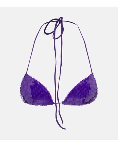 LAQUAN SMITH Sequined Halterneck Bra Top - Purple