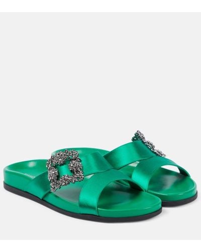 Manolo Blahnik Chilanghi Embellished Satin Sandals - Green