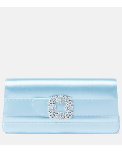 Manolo Blahnik Pochette Gothisi en satin a ornements - Bleu