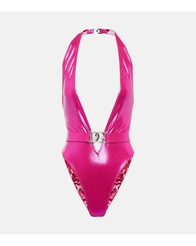 Dolce & Gabbana Badeanzug mit Logo-Schild - Pink