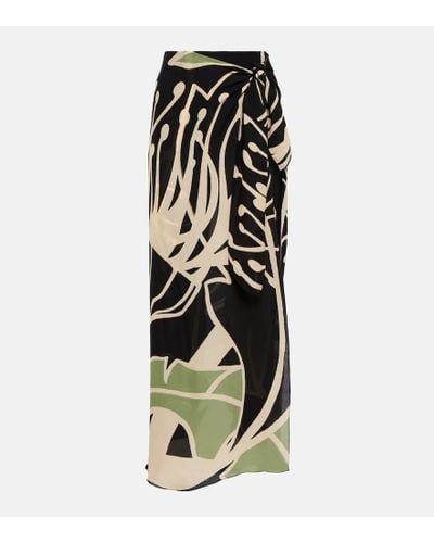 Johanna Ortiz Printed Wrap Detail Silk Georgette Pants - Black