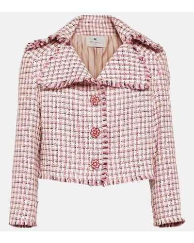 Etro Cropped Houndstooth Wool-blend Jacket - Red