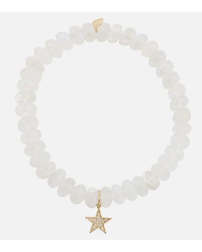 Sydney Evan Star 14kt Gold And Moonstone Beaded Bracelet With Diamonds - White