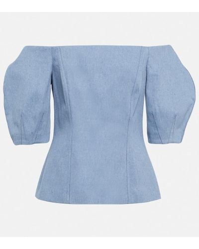Gabriela Hearst Ellen Off-shoulder Cotton Top - Blue