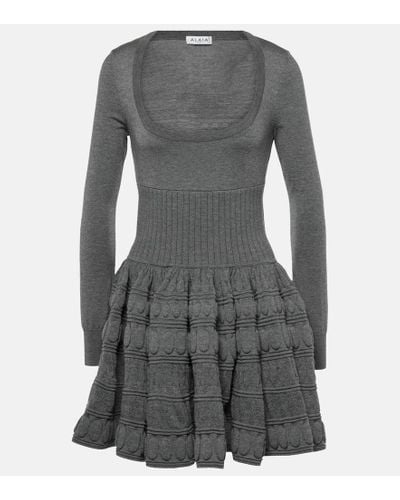 Alaïa Vestido corto de mezcla de lana - Gris