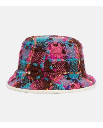 Gucci Checked Wool-blend Tweed Bucket Hat - Red