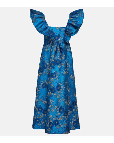 Ganni Jacquard-Kleid mit Blumenmuster - Blau