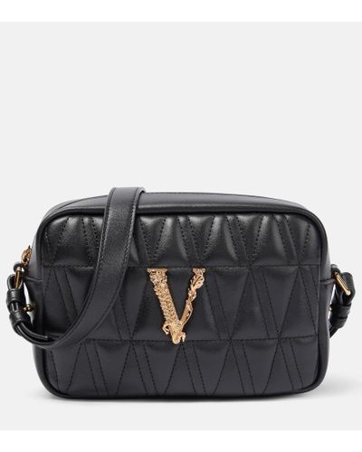 Versace Virtus Quilted Leather Crossbody Bag - Black