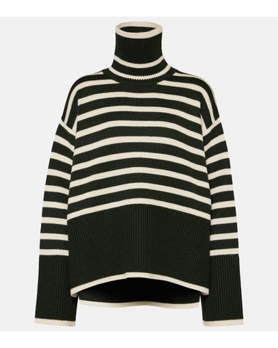 Totême Striped Wool And Cotton Turtleneck Jumper - Black