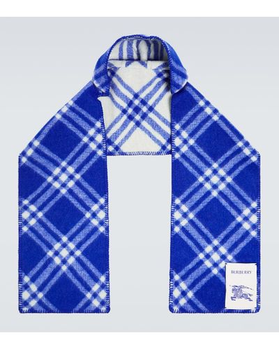 Burberry Bufanda de lana con capucha a cuadros - Azul