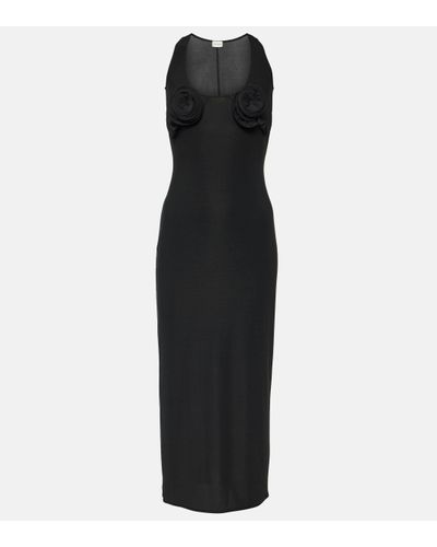 Magda Butrym Floral-applique Jersey Midi Dress - Black