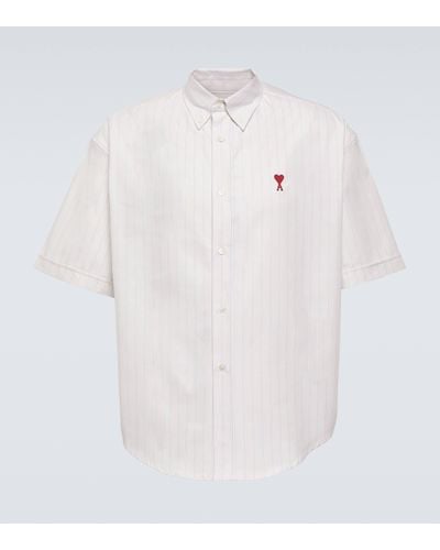 Ami Paris Pinstriped Logo Cotton Shirt - White