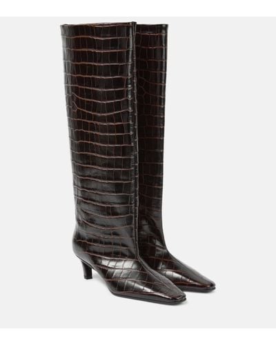 Totême Wide Shaft Croc-effect Leather Knee-high Boots - Black