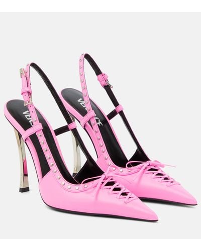 Versace Laced Leather Slingback Court Shoes - Pink