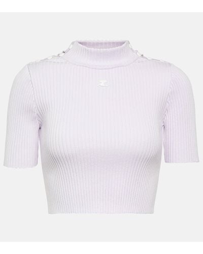 Courreges Logo Ribbed-knit Crop Top - White
