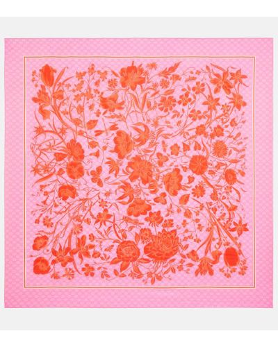 Gucci Panuelo de algodon y seda floral - Rosa