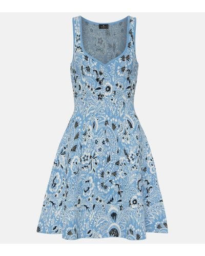 Etro Paisley Knitted Jacquard Minidress - Blue