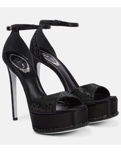 Rene Caovilla Embellished Satin Platform Sandals - Black