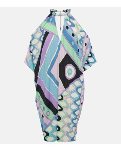 Emilio Pucci Caftan de saten con estampado Vivara - Azul