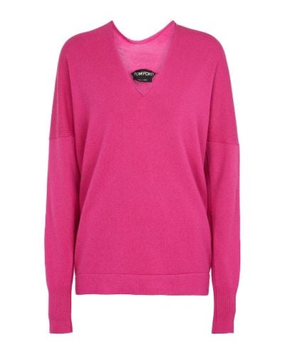 Tom Ford Cashmere And Cotton V-neck Sweater - Pink