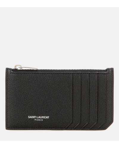 Saint Laurent Rive Gauche Branded Leather Card Holder - Black