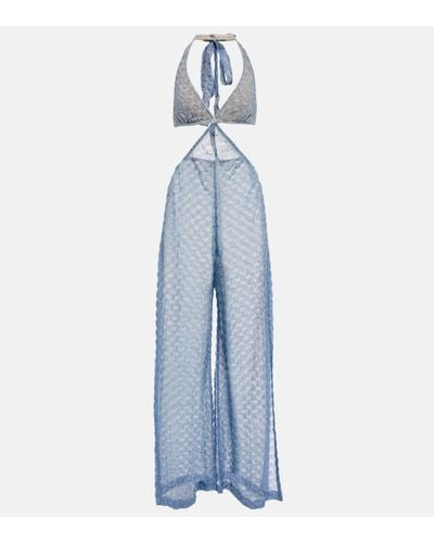 Missoni Zig-zag Knit Halterneck Jumpsuit - Blue