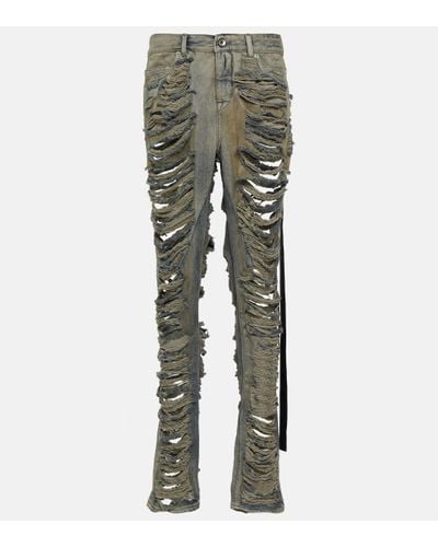 Rick Owens Drkshdw Distressed Low-rise Jeans - Green