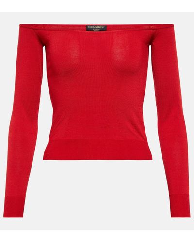 Dolce & Gabbana Pull raccourci Portofino a encolure bardot - Rouge