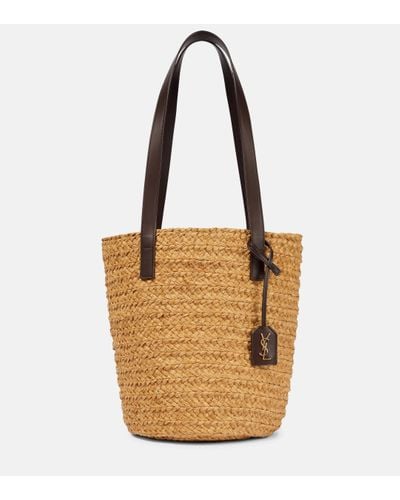 Saint Laurent Panier Small Raffia Bucket Bag - Brown