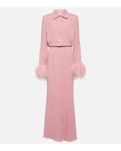 Roland Mouret Feather-trimmed Crepe Maxi Shirt Dress - Pink