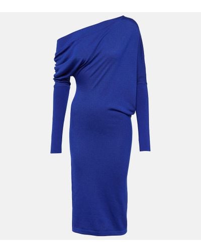 Tom Ford Off-Shoulder-Kleid aus Kaschmir und Seide - Blau