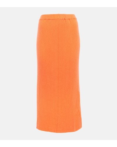 Jardin Des Orangers Ribbed-knit Cashmere Midi Skirt - Orange