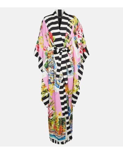 Dolce & Gabbana Portofino kimono en mezcla de seda estampado - Blanco