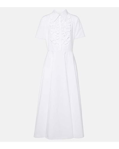 Valentino Embroidered Cotton Poplin Midi Dress - White