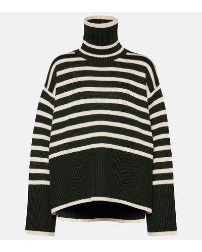Totême Striped Wool And Cotton Turtleneck Sweater - Black