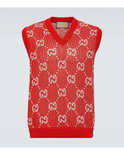 Gucci GG Cotton Jacquard Sweater Vest - Red