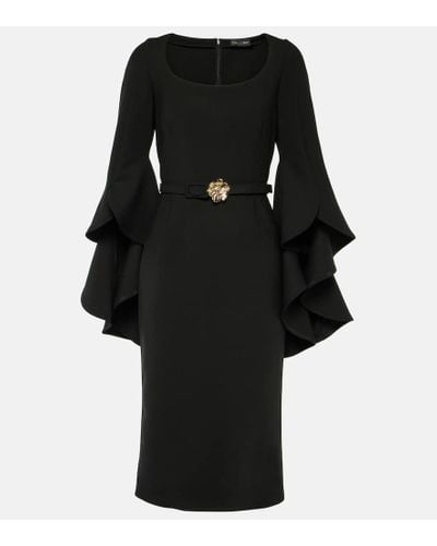 Oscar de la Renta Ruffled Wool-blend Midi Dress - Black