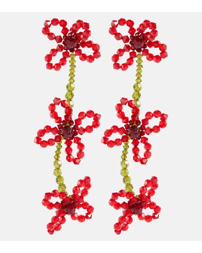 Simone Rocha Floral Crystal Drop Earrings - Red