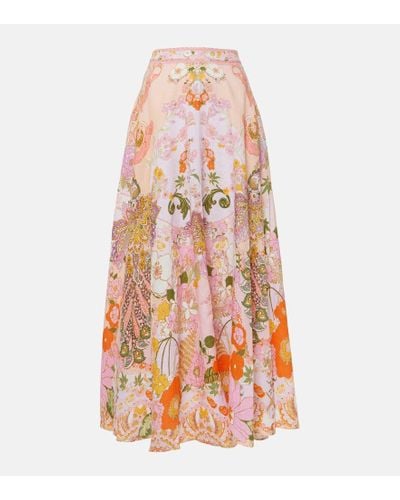 Camilla Falda larga de lino floral adornada - Multicolor