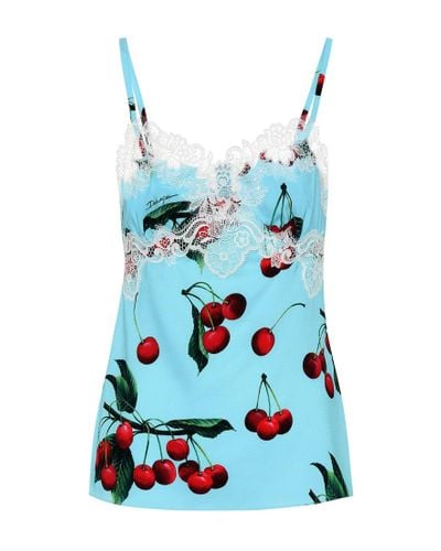 Dolce & Gabbana Cherry Printed Silk And Lace Camisole - Multicolor
