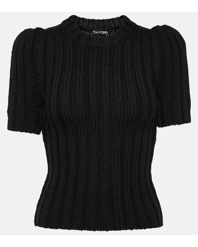 Tom Ford Camiseta de lana virgen acanalada - Negro
