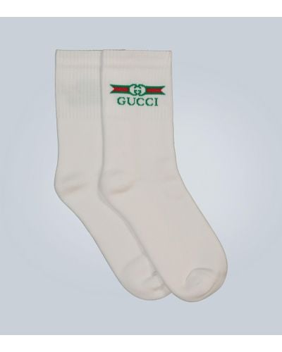 Gucci Logo-intarsia Ribbed Stretch Cotton-blend Socks - White